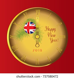 New Year clock with the flag of Great Britain