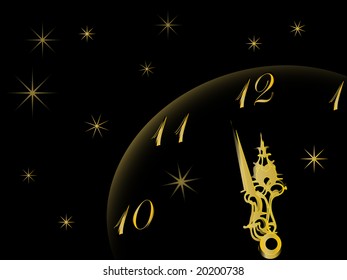 New year clock in gold and black