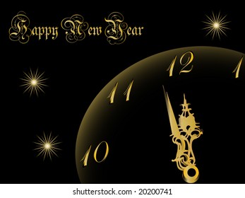 New year clock in gold and black