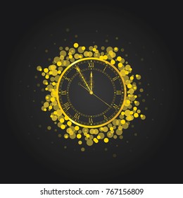 new year clock in gold color illustration