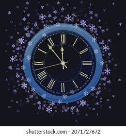 New Year Clock on a Magic Glowing background. Vector