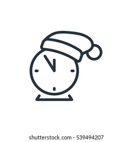 new year clock and santa hat line web icon on white background
