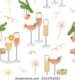 New Year cocktails seamless pattern