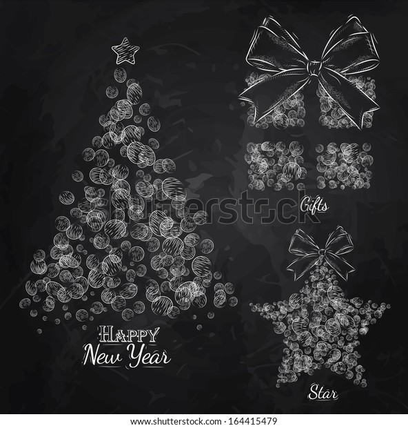 New Year Collection Christmas Tree Star Stok Vektor Telifsiz 164415479