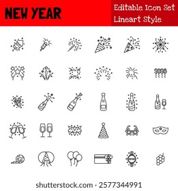 New Year Collection Icon Set Lineart Style