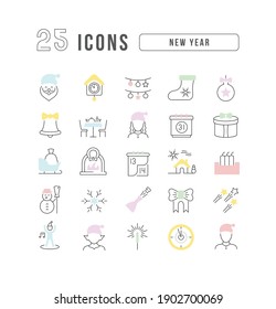 New Year. Collection of perfectly thin icons for web design, app, and the most modern projects. The kit of signs for category Holidays.