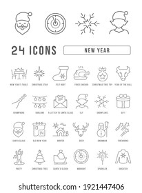 New Year. Collection of perfectly thin icons for web design, app, and the most modern projects. The kit of signs for category Holidays.