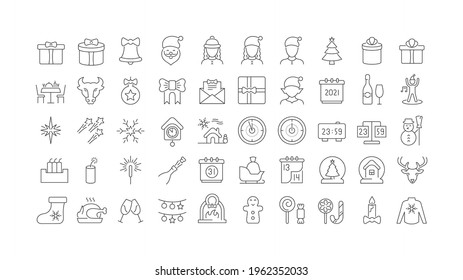 New Year. Collection of perfectly thin icons for web design, app, and the most modern projects. The kit of signs for category Holidays.