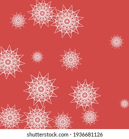 New Year Color Black Night Mandala Background. Dark Sharp Ornamental Calm Composition. Grey Santa Stars Chaotic Winter Sky Wallpaper. Print Satanic Christmas Snowflakes Holiday Snow Pattern.