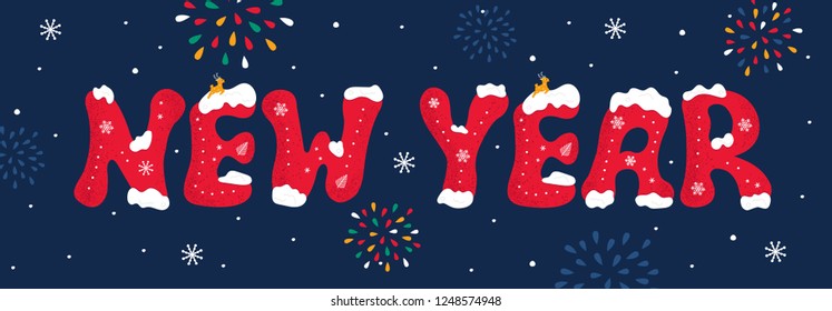 "New Year" color inscription. Decorative letters