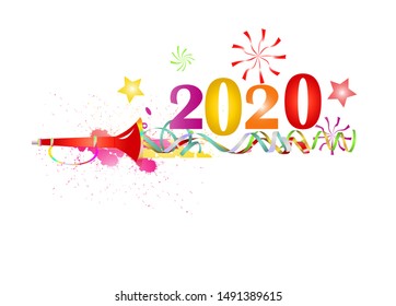 New Year color numbers 2020. Serpentine and confetti.