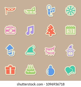 new year color vector icons on paper stickers
