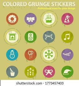 New year colored grunge icons with sweats glue for design web and mobile applications