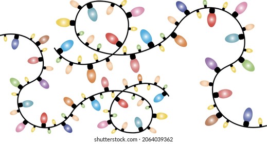 new year colorful lights on a white background, christmas garland