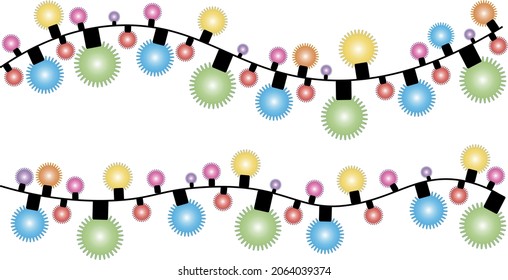 new year colorful lights on a white background, christmas garland
