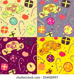 New Year colorful seamless pattern set