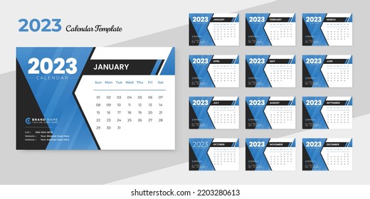 New year colorful shape monthly planner 2023 desk table calendar design template