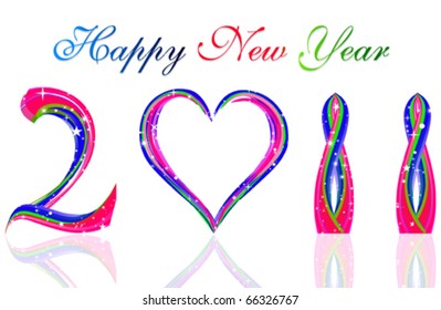 new year with colorful wave & heart concept