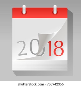 New Year Is Coming. Vector Illustration Of A Paper Calendar With A Page Turning To 2018 Year. Flat Design. Icon Design