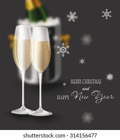 New Year composition with champagne bottle and glasses