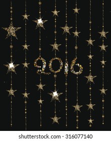 New year composition with shiny stars and lettering 2016