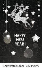 New year composition with silver shiny decorations