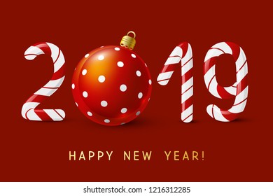 New Year concept - 2019 candy numbers on red