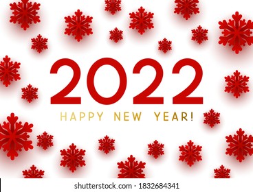 Concepto de Año Nuevo - números de 2022 sobre fondo blanco con copos de nieve de papel para el diseño de vacaciones de invierno