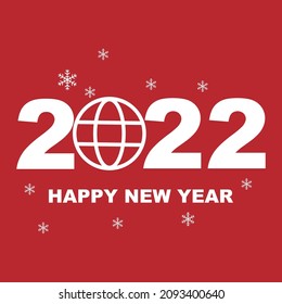 New Year concept 2022 numbers with  globe design on red background