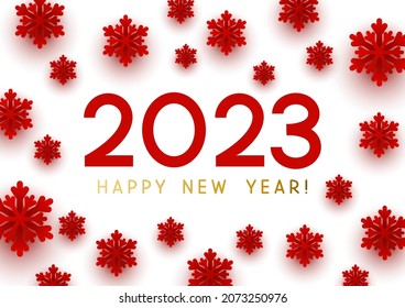 Concepto de Año Nuevo - números de 2023 sobre fondo blanco con copos de nieve de papel para el diseño de vacaciones de invierno
