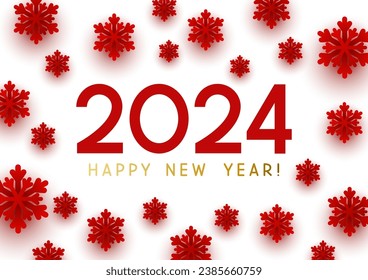 New Year concept - 2024 numbers on white background with paper snowflakes for winter holidays design