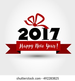 new year concept with big red ribbon 2017, greeting card