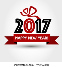 new year concept with big red ribbon 2017, greeting card