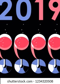 New Year concept. Champagne glasses, set of items, isolated, black background. Vector illustration