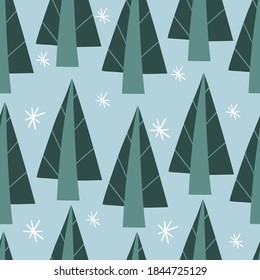 New year concept. Cute seamless pattern with Christmas trees. Vector illustration