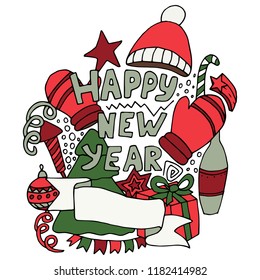 New year concept in hand drawn style. For print, poster, card. Vector illustration
