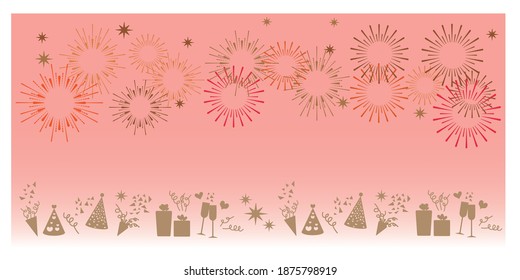 New year concept. illustration decoration with fireworks, gifts, stars and event elements. Vector illustration.