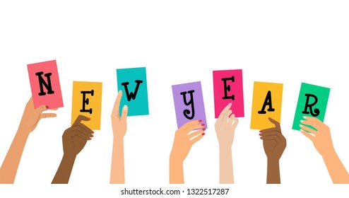 New Year concept on white background. Vector illustration.