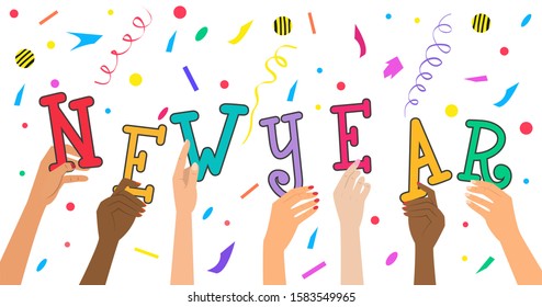 New Year concept on white background. Vector illustration.