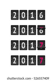 New Year concept. Set of digital countdown timers with 2016 and 2017 numbers that flips. Flip board at different states from 2016 to 2017