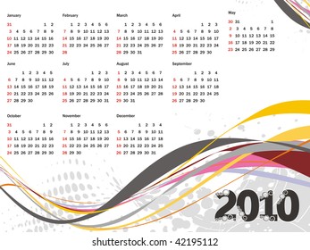 New year concept with vectorial postcard calendar for 2010, vector illustration