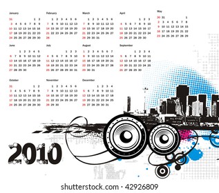 New year concept with vectorial postcard calendar for 2010, vector illustration