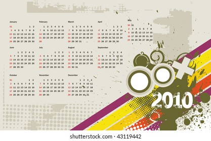 New year concept with vectorial postcard calendar for 2010, vector illustration