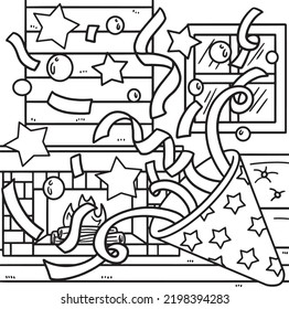 New Year Confetti Coloring Page for Kids