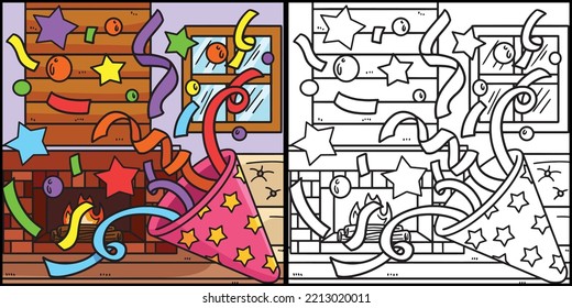 New Year Confetti Coloring Page Illustration