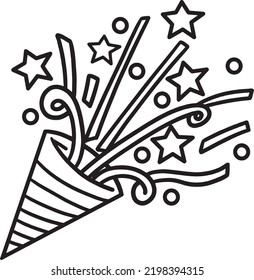 New Year Confetti Isolated Coloring Page for Kids