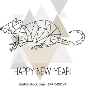 New year congratulation card with Image of Low poly rat isolated on white background. Art vector illustration.
