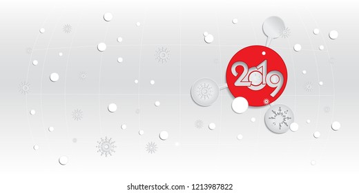 New Year congratulation card template with molecular design. Vector.