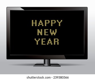 New Year congratulation on computer monitor vector illustration.