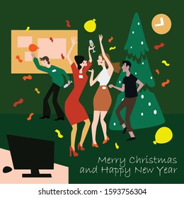 New Year 
corporate party with dancing people in office